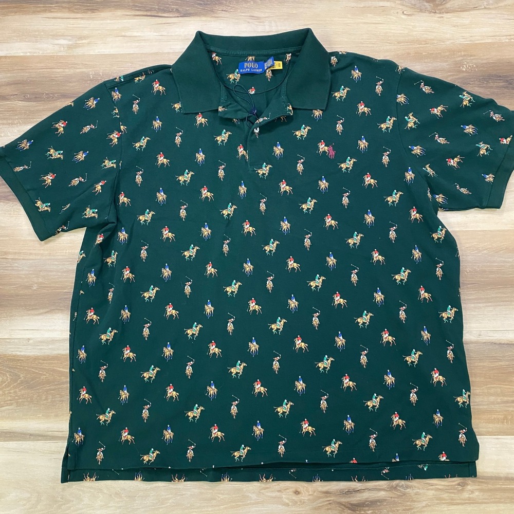 Polo Ralph Lauren All Over Pony Polo Shirt 3XB Big & Tall Cotton Green